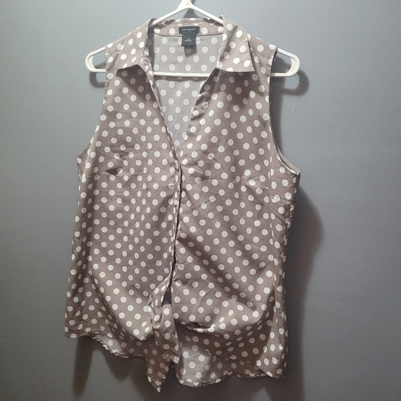 Ann Taylor Grey and White Polka Dot Sleeveless Top M - Picture 1 of 5